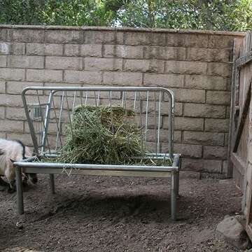 Rugged Ranch Products 4 Foot Long Outdoor Heavy Duty Mini Galvanized Steel Pasture Hay Feeder for Goats, Sheep, and Miniature Horses, Silver