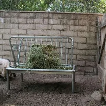 Rugged Ranch Products 4 Foot Long Outdoor Heavy Duty Mini Galvanized Steel Pasture Hay Feeder for Goats, Sheep, and Miniature Horses, Silver