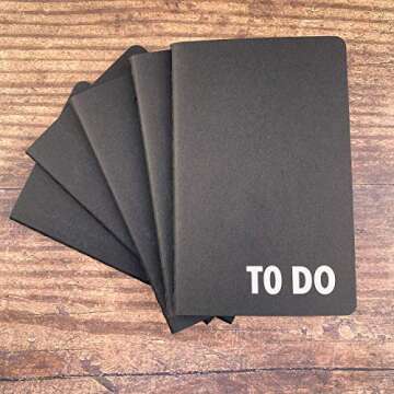 RICCO BELLO 3.5 x 5.5 Inch Pocket to Do Checklist Notebook, 64 Pages Per Notebook, 5-Pack (Black)