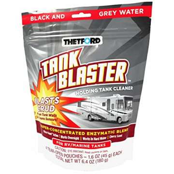 Thetford Tank Blaster - Level Sensor Cleaner - Black & Grey Waste Water Holding Tanks & Portable Tanks Cleaner - 4 x 1.6 oz Packets Thetford - 96527,White
