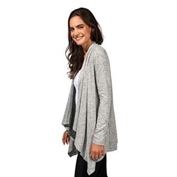 90 Degree By Reflex Ultra Soft Hacci Draped Open Cardigan Sweater - Heather Grey - Medium