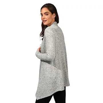 90 Degree By Reflex Ultra Soft Hacci Draped Open Cardigan Sweater - Heather Grey - Medium
