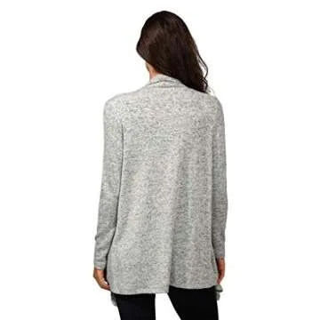 90 Degree By Reflex Ultra Soft Hacci Draped Open Cardigan Sweater - Heather Grey - Medium