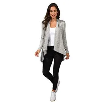 90 Degree By Reflex Ultra Soft Hacci Draped Open Cardigan Sweater - Heather Grey - Medium