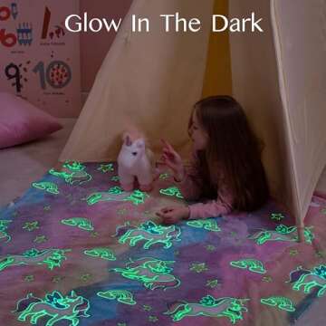Joiedomi Glow in The Dark Blanket - Unicorns Gifts for Girls Age 2 3 4 5 6 7 8 9 10 11 12 Year Old -...