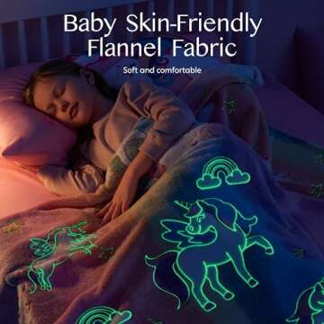 Joiedomi Glow in The Dark Blanket - Unicorns Gifts for Girls Age 2 3 4 5 6 7 8 9 10 11 12 Year Old - Soft Cozy Flannel Kids Throw Blanket - Birthday Bedroom Decor 50"×60"
