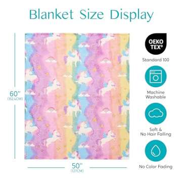 Joiedomi Glow in The Dark Blanket - Unicorns Gifts for Girls Age 2 3 4 5 6 7 8 9 10 11 12 Year Old - Soft Cozy Flannel Kids Throw Blanket - Birthday Bedroom Decor 50"×60"
