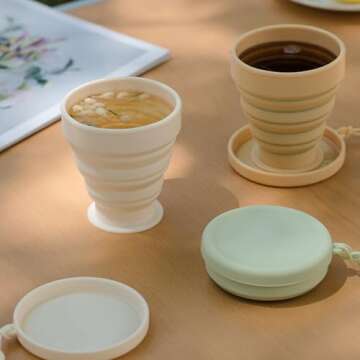 MANMOON 3 Pack Silicone Collapsible Travel Cup,Folding Camping Cup with Lid, Reusable Drinking Cup-P...