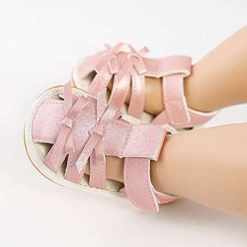 SOFMUO Baby Girls Boys Sparkly Bowknot Sandals Premium Soft Anti-Slip Rubber Sole Infant Summer Outdoor Shoes Toddler First Walkers(Pink,12-18 Months)