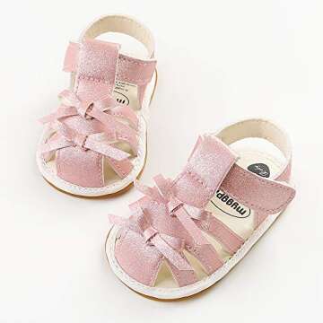 SOFMUO Baby Girls Boys Sparkly Bowknot Sandals Premium Soft Anti-Slip Rubber Sole Infant Summer Outdoor Shoes Toddler First Walkers(Pink,12-18 Months)