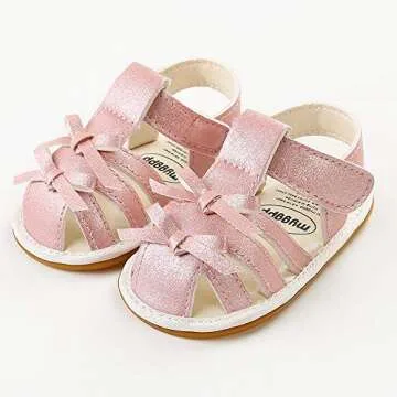 SOFMUO Baby Girls Boys Sparkly Bowknot Sandals Premium Soft Anti-Slip Rubber Sole Infant Summer Outdoor Shoes Toddler First Walkers(Pink,12-18 Months)