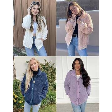 MEROKEETY Women's 2024 Winter Long Sleeve Button Sherpa Jacket Coat Casual Warm Fleece