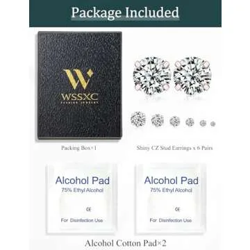 6 Pairs Stud Earrings Set, Hypoallergenic Cubic Zirconia 316L Earrings Stainless Steel CZ Earrings 3-8mm, Rose Gold (Rose gold)