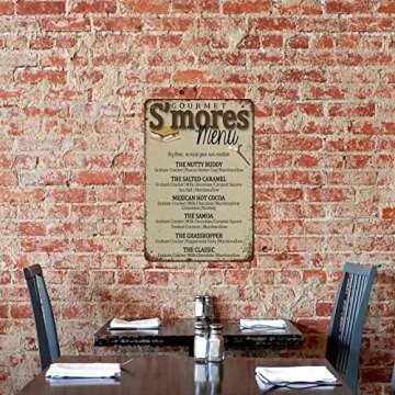NAMEY S'Mores Bar Menu, S'Mores Sign, Camping Party, S'Mores Wedding Bar Vintage Tin Sign Metal Sign Retro Wall Decor for Home Cafes Office Store Pubs Club Sign Gift 12 X 8 Inch Plaque Tin Sign