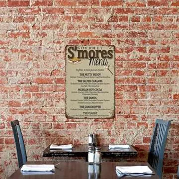 NAMEY S'Mores Bar Menu, S'Mores Sign, Camping Party, S'Mores Wedding Bar Vintage Tin Sign Metal Sign Retro Wall Decor for Home Cafes Office Store Pubs Club Sign Gift 12 X 8 Inch Plaque Tin Sign