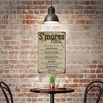 NAMEY S'Mores Bar Menu, S'Mores Sign, Camping Party, S'Mores Wedding Bar Vintage Tin Sign Metal Sign Retro Wall Decor for Home Cafes Office Store Pubs Club Sign Gift 12 X 8 Inch Plaque Tin Sign