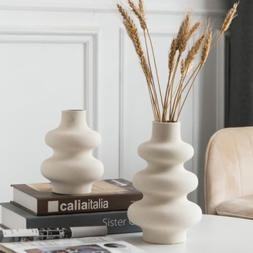 Off White Ceramic Vase Set for Modern Home Decor