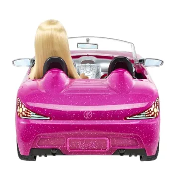 Barbie Playset with Sparkly Pink 2-Seater Toy Convertible Car Featuring Glam Details & Fashion Doll in Sundress & Sunglasses (Amazon Exclusive)