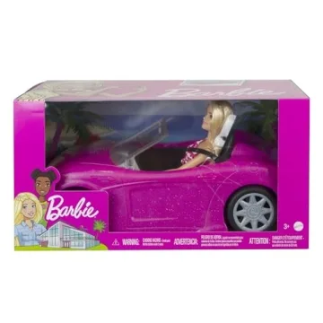 Barbie Playset with Sparkly Pink 2-Seater Toy Convertible Car Featuring Glam Details & Fashion Doll in Sundress & Sunglasses (Amazon Exclusive)