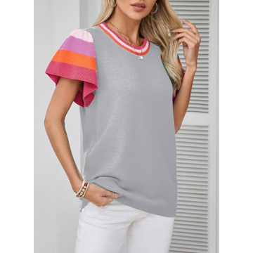 SHEWIN Trendy Women's Casual Knit Pullover Top Grey