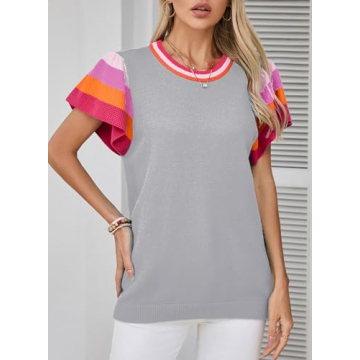 SHEWIN Trendy Women's Casual Knit Pullover Top Grey