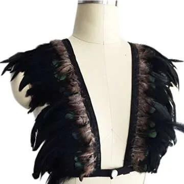 Feathers Body Harness Bra Tops Women Steampunk Goth Festival Burning Man Plus Size
