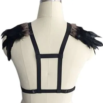 Feathers Body Harness Bra Tops Women Steampunk Goth Festival Burning Man Plus Size