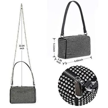 Bling Bling Crystals Evening Clutch Bag for Women Girls Sparkling Crossbody Bag Wedding Prom Party Club Purses Handbags Black&white Diamonds
