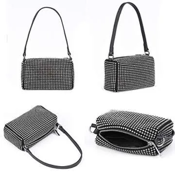 Bling Bling Crystals Evening Clutch Bag for Women Girls Sparkling Crossbody Bag Wedding Prom Party Club Purses Handbags Black&white Diamonds