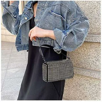 Bling Bling Crystals Evening Clutch Bag for Women Girls Sparkling Crossbody Bag Wedding Prom Party Club Purses Handbags Black&white Diamonds