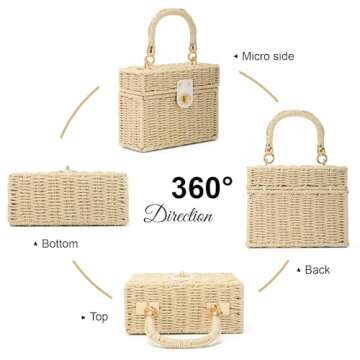 KUANG! Handwoven Rattan Bag for Women Woven Straw Square Crossbody Bag Vintage Basket Purse Beach Tote Bag