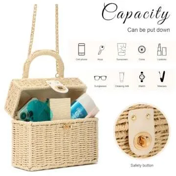 KUANG! Handwoven Rattan Bag for Women Woven Straw Square Crossbody Bag Vintage Basket Purse Beach Tote Bag