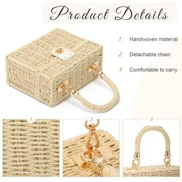 KUANG! Handwoven Rattan Bag for Women Woven Straw Square Crossbody Bag Vintage Basket Purse Beach Tote Bag