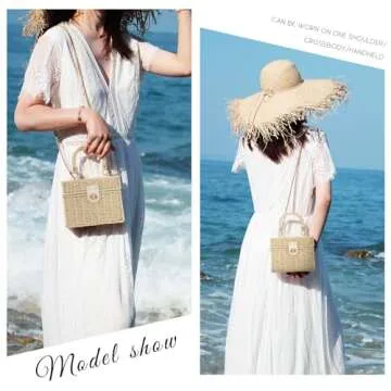 KUANG! Handwoven Rattan Bag for Women Woven Straw Square Crossbody Bag Vintage Basket Purse Beach Tote Bag