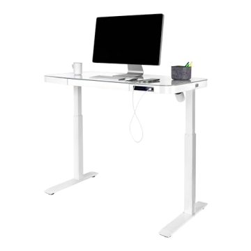 Seville Classics Airlift Electric Height Adjustable Desk with Tempered Glass Top, USB Charging Ergon...