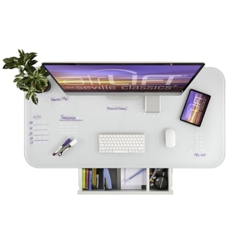 Seville Classics Airlift Electric Height Adjustable Desk with Glass Top