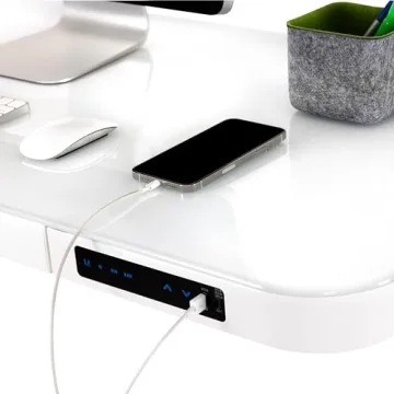 Seville Classics Airlift Electric Height Adjustable Desk with Glass Top