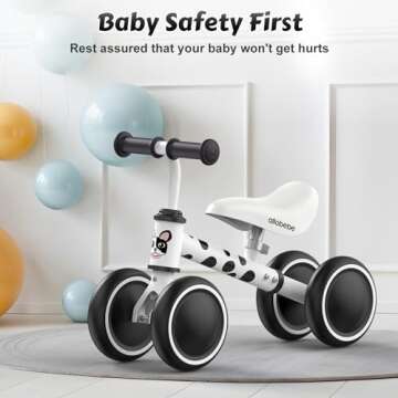 allobebe Baby Balance Bike for 1 Year Old, Toddler First Balance Bike, No Pedal Infant 4 Wheels Baby Walker First Birthday Gift, Mini Bike for 12-24 Months, Spotty Dog