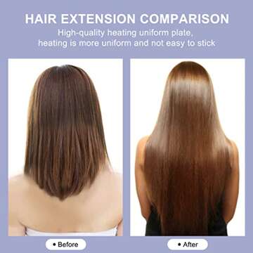 TopWigy Professional Hair Extensions Tool Hair Connector Fusion Heat Iron Connector Wand Temperature Adjustable Melting Tool with US Plug (Purple B-tip)