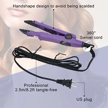 TopWigy Professional Hair Extensions Tool Hair Connector Fusion Heat Iron Connector Wand Temperature Adjustable Melting Tool with US Plug (Purple B-tip)
