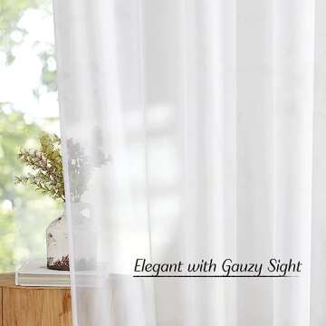 NICETOWN White Sheer Curtains & Drapes 96 inches Long for Living Room - Grommet Top Solid Lightweight & Airy Gauzy Window Treatments with Light Filtering for Bedroom, 2 Panels, W54 x L96
