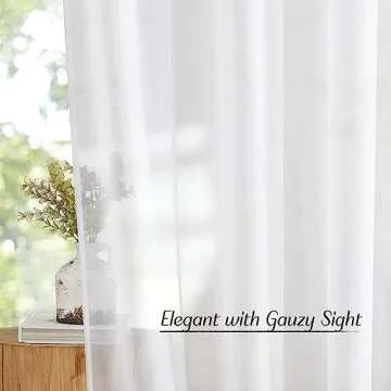 NICETOWN White Sheer Curtains & Drapes 96 inches Long for Living Room - Grommet Top Solid Lightweight & Airy Gauzy Window Treatments with Light Filtering for Bedroom, 2 Panels, W54 x L96