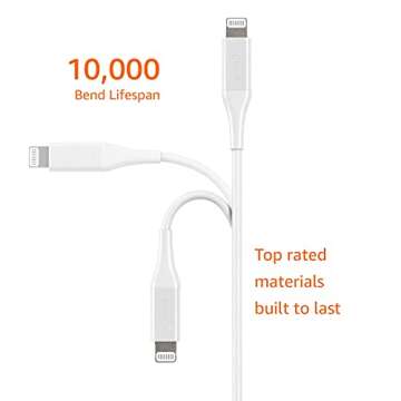 Amazon Basics USB-A to Lightning ABS Mfi Certified Charger Cable for Apple iPhone, iPad, 6ft, White,...