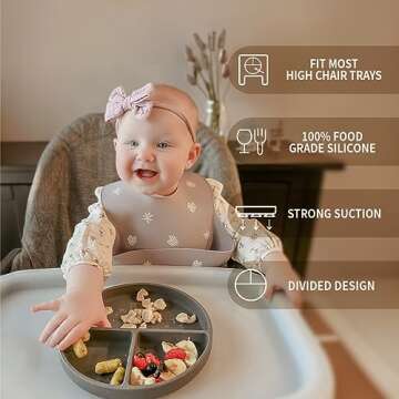 Moonkie Suction Plates for Baby | 100% Silicone BPA-Free Plates with Lids | Toddler Plates 3 Pack