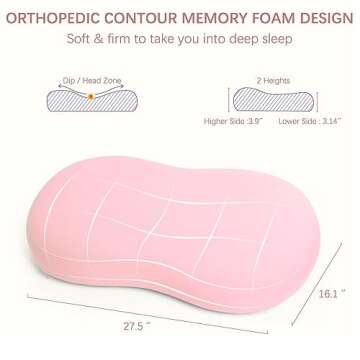 KEEPMOV Cervical Memory Foam Pillow: Neck Pillows for Pain Relief Sleeping - Ergonomic Pillow for Neck and Shoulder Pain | Contour Support Bed Pillow for Side Back Stomach Sleepers (Pink)