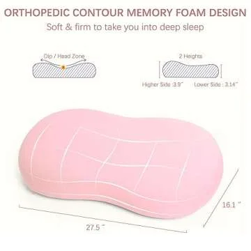 KEEPMOV Cervical Memory Foam Pillow: Neck Pillows for Pain Relief Sleeping - Ergonomic Pillow for Neck and Shoulder Pain | Contour Support Bed Pillow for Side Back Stomach Sleepers (Pink)