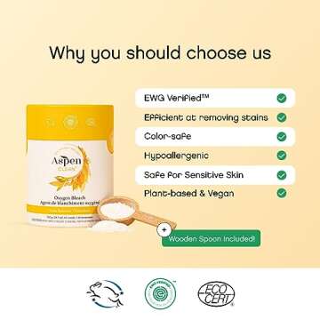 Unscented Oxygen Bleach Powder and Color Safe Stain Remover by AspenClean, Zero plastic, EWG Verified™, Vegan, Hypoallergenic, Bleach Alternative - 45 Loads