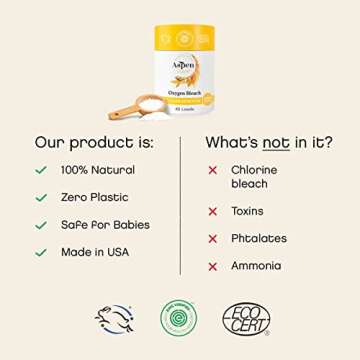 Unscented Oxygen Bleach Powder and Color Safe Stain Remover by AspenClean, Zero plastic, EWG Verified™, Vegan, Hypoallergenic, Bleach Alternative - 45 Loads