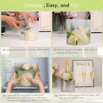 Ice Bucket Mold,Ice Mold Wine Bottle Chiller,Cocktail/Champagne Bucket Ice Mold, Flower/Fruits/Any Decoration to DIY Your Bucket Ice Mold For Thanksgiving/Christmas Day,Beautiful&Creative