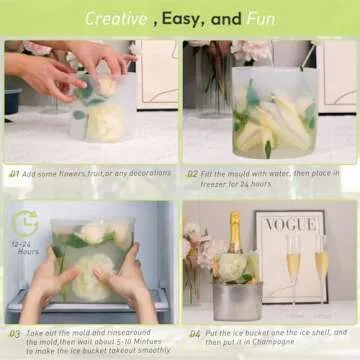 Ice Bucket Mold,Ice Mold Wine Bottle Chiller,Cocktail/Champagne Bucket Ice Mold, Flower/Fruits/Any Decoration to DIY Your Bucket Ice Mold For Thanksgiving/Christmas Day,Beautiful&Creative